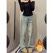 Distressed Light Blue Wide-Leg Jeans For Women – High-Waisted Flared Pants With Rhinestones, Fleece Lined, Winter Staple ( Single & Fleece Options)_mkmklike.com