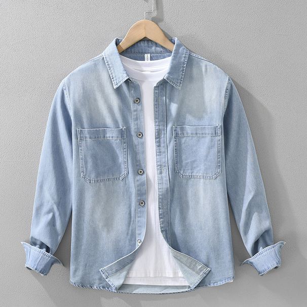 Retro Denim Long Sleeved Shirt For Men, Fashionable And Versatile, Artistic And Casual Loose Top_mkmklike.com