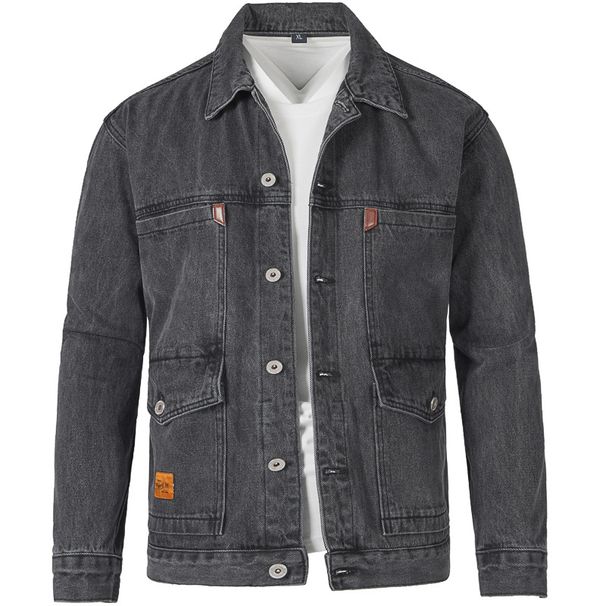 Men's Clothing Trendy Fashion Multi Pocket Lapel Casual Denim Jacket_mkmklike.com