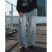 Split Structure Old Washed Jeans Men's Autumn New Retro Profile Scimitar Pants Loose Trendy Brand Long Pants_mkmklike.com