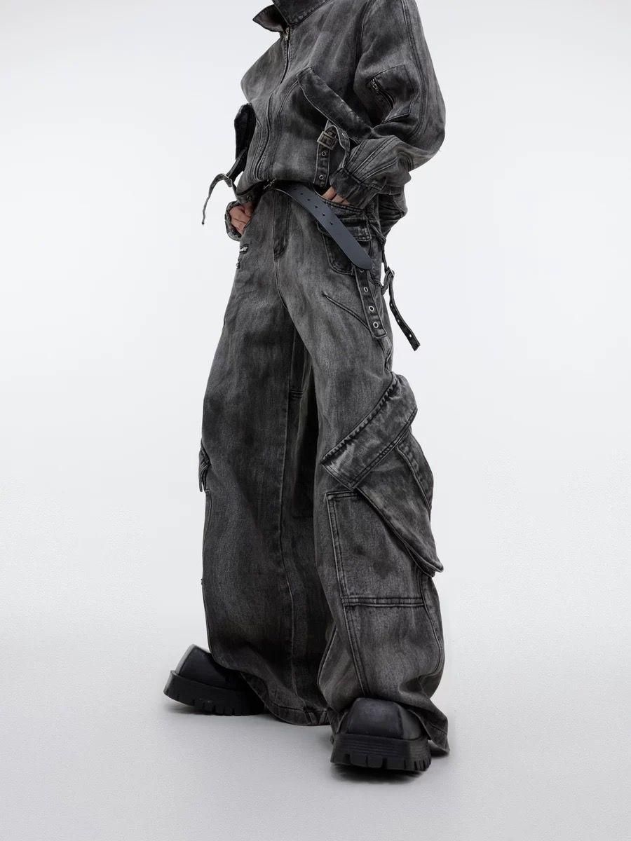 Men's Clothing Niche Retro Distressed Denim Suit Jacket Coat Wasteland Heavy Zipper Large Pocket Denim Overalls Street_mkmklike.com