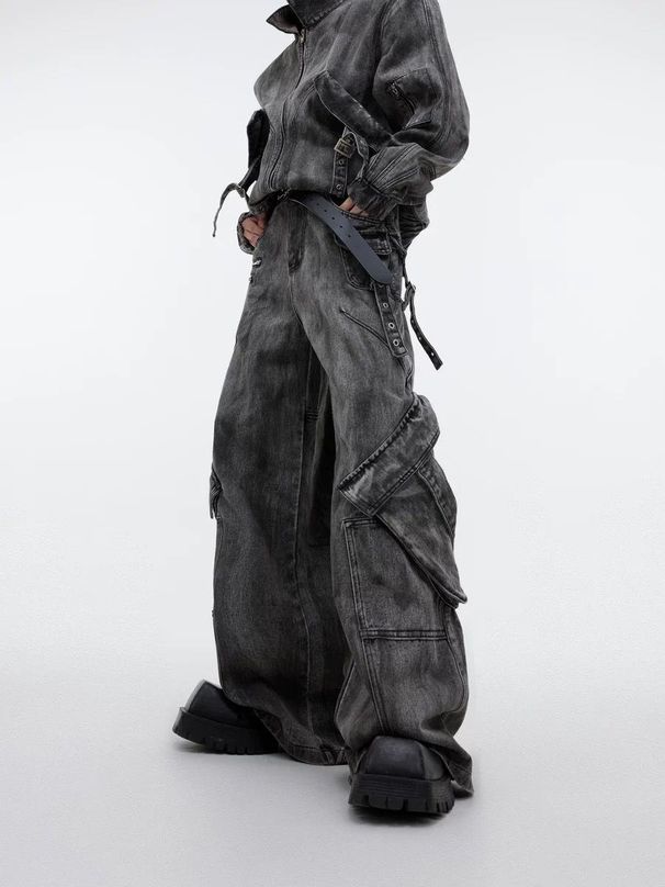 Men's Clothing Niche Retro Distressed Denim Suit Jacket Coat Wasteland Heavy Zipper Large Pocket Denim Overalls Street_mkmklike.com