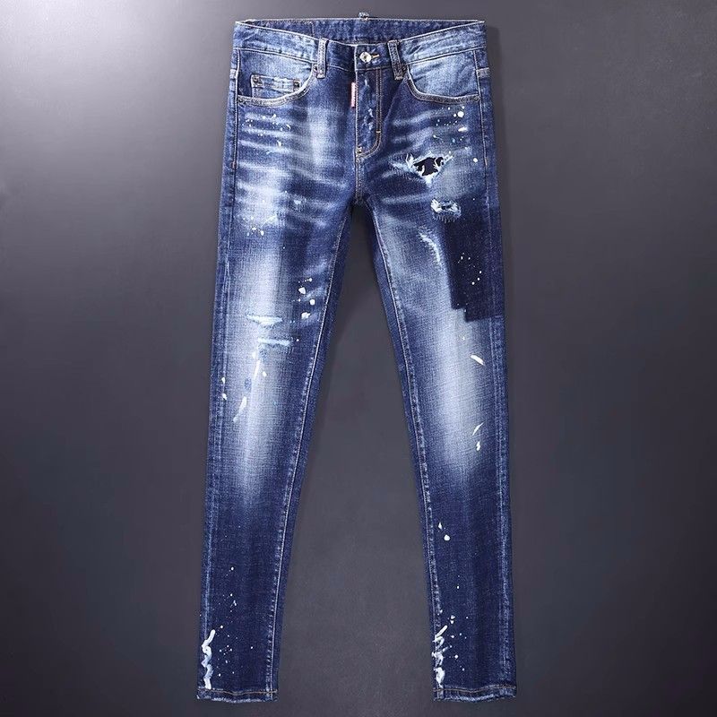 Men's Clothing Fashion Fashion Jeans Blue Slim Elastic Foot Print Trendy Versatile Jeans_mkmklike.com