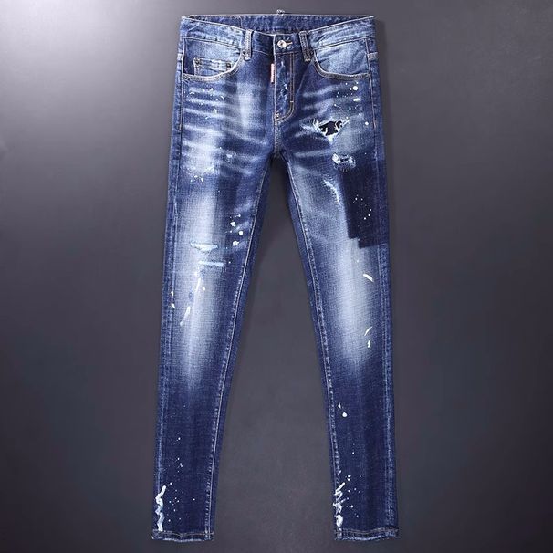 Men's Clothing Fashion Fashion Jeans Blue Slim Elastic Foot Print Trendy Versatile Jeans_mkmklike.com