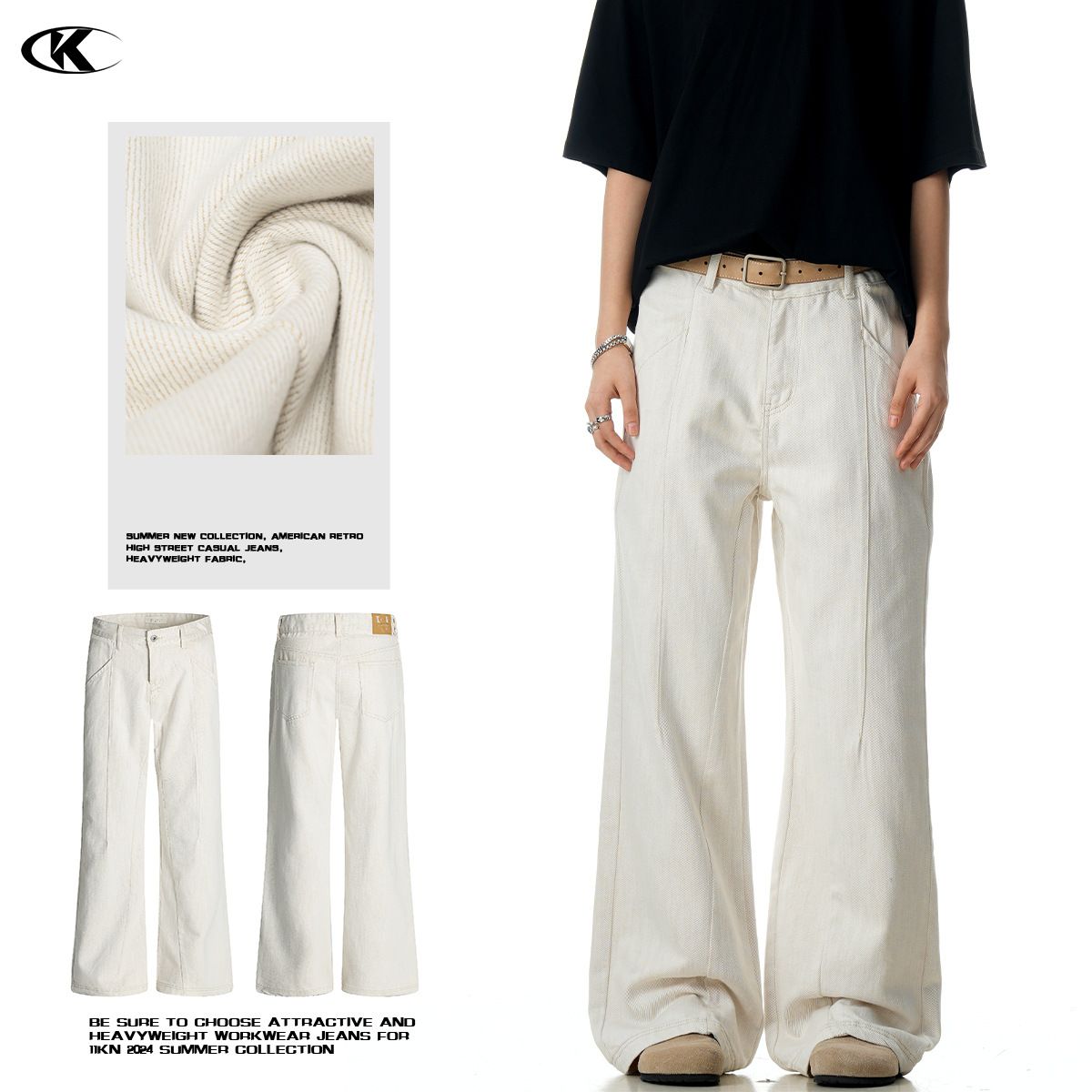 Men's Clothing Vintage American Style Linen White Straight Leg Jeans For Men & Women - Slim Fit, Comfortable & Breathable Cotton Denim Pants_mkmklike.com