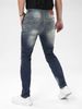 Men's Stretch Skinny Jeans With Distressed Details, Slim Fit, Dark Blue Distressed Men's Trousers_mkmklike.com