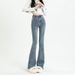 Meituan Online Supermarket's Same Style Blue Frayed Hem Flared Jeans Women, Summer High-waisted Slimming Pants For_mkmklike.com