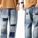 Men's Clothing Retro Ripped Jeans For Boys Loose Straight Casual Pants Patch Nine Point Daddy Pants_mkmklike.com