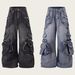Men's Heavy-Duty Multi-Pocket Workwear Jeans Vintage Distressed Denim With Asymmetric Design & Flared Leg Edgy Streetwear For Urban Explorers_mkmklike.com