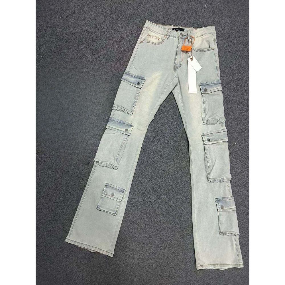 Men's Clothing Men's Black PU Splatter Paint Jeans Elastic Waist Light Luxury Flared Pants High Quality For Formal & Casual_mkmklike.com