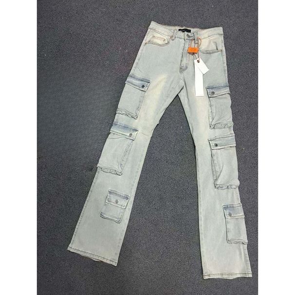 Men's Clothing Men's Black PU Splatter Paint Jeans Elastic Waist Light Luxury Flared Pants High Quality For Formal & Casual_mkmklike.com