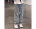 Men's American-Style Diagonal Cut Jeans – Workwear Straight Leg Pants With Adjustable Ties & Streetwear Flare_mkmklike.com
