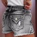 Women's Clothing Fashion Ins Elastic Patch Denim Embroidered Ripped Denim Shorts_mkmklike.com