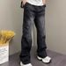 Men's Clothing Streetwear Relaxed Fit Denim Pants - Vintage Wash Black/Blue, Drawstring Waist, Baggy Haram Style For Men (S-XXXL)"_mkmklike.com