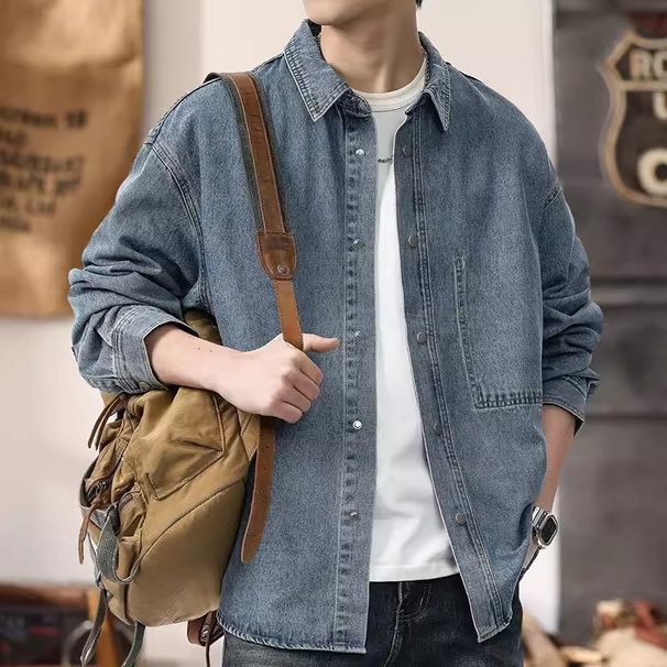 Workwear Denim Shirt, Men's Loose Plus Size Jacket, Cool And Stylish Shirt Jacket_mkmklike.com