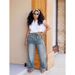 Women's Distressed Denim Wide-Leg Jeans Detachable Utility Belt Vintage Wash Straight Leg Trousers Multi-Pocket Design_mkmklike.com