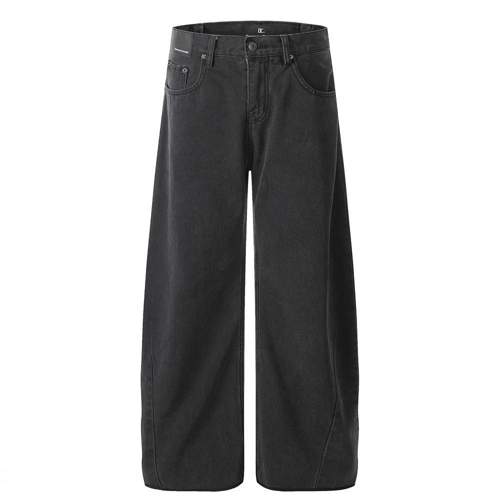 Loose Wide-Leg Denim Scimitar Men's Versatile Dad Vintage Washed Punk Street Style Cuffed Design Long Pants_mkmklike.com