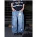 Retro Letter-Print Patch Pocket Jeans – High-Waisted Wide-Leg Streetwear Denim Pants For Men & Women_mkmklike.com