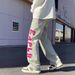 Washed Yellow Mud Embroidered Jeans American Hip-Hop Men's Trendy Brand Micro Flared Loose Straight Leg Pants_mkmklike.com