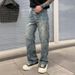 Men's Retro High Street Loose Fit Straight-Leg Jeans Jacquard Denim Pants_mkmklike.com