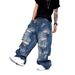 Men's Clothing Vibe Niche Trend Brand Handsome Big Hole Beggar Jeans Men Cityboy Wasteland Dirty Wash Wide Leg Long Pants_mkmklike.com