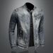 Men's New Denim Casual Stand Up Collar Zipper Jacket, Riding Motorcycle_mkmklike.com