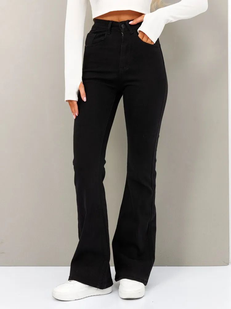 New Women's Flared Jeans | Vintage High Waist | Bootcut Stretch Denim | Retro 70s Style | Autumn Must-Have_mkmklike.com