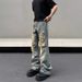 Men's Distressed Denim Jeans - Vintage Washed Straight Leg Relaxed Fit High Street Casual Pants_mkmklike.com