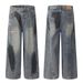 Men's Clothing High Street Graffiti Jeans Ripped Design Loose Wide Leg Lantern Trousers_mkmklike.com