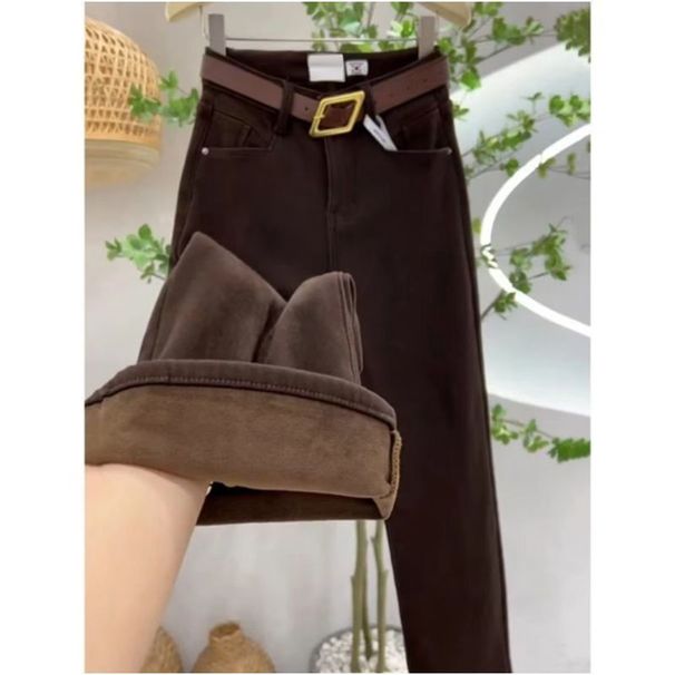 Fleece-Lined Wide Leg Jeans For Women – High Waist | Caramel Brown | Winter Comfort | Relaxed Straight Fit | S-2XL_mkmklike.com