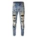 Men's Clothing European And American Trendy Brand Old Retro Hot Diamond Splash Ink Patch Elastic Slim Fit Fashionable Versatile Skinny Jeans_mkmklike.com