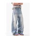 Men's Clothing Retro Washed Glacier Blue Jeans Cleanfit Casual Loose Straight Stacked Trousers_mkmklike.com