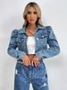 K Women's Fashion Denim Short Jacket With Stand-up Collar_mkmklike.com