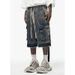 Men's Distressed Cargo Denim Shorts With Drawstring Waist & Multi-Pockets – High Street Style Loose Fit Mid-Length Casual Shorts_mkmklike.com