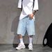 Cross-border Foreign Trade American Style Street Cool Denim For Men, Trendy Brand Loose Straight Five-point Shorts_mkmklike.com