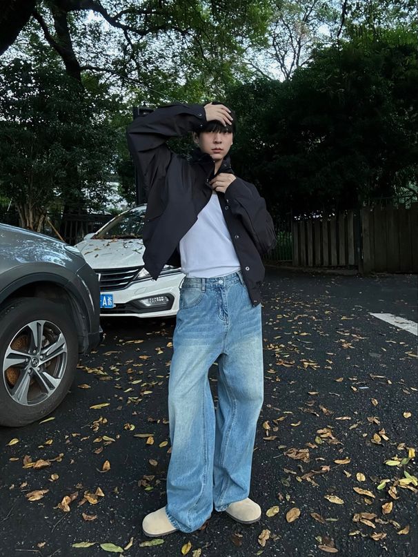 Men's Clothing Spring And Summer New Loose Jeans Men's Light Blue Slim Trousers Straight Casual Wide Leg Pants Drape Pants_mkmklike.com