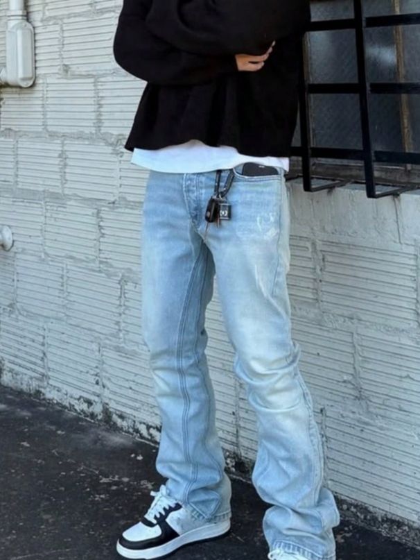 Slim Fit Stretchy Comfortable Flared Pants Men's Denim Height Enhancing Versatile Fashionable Export Grade American Trendy Brand_mkmklike.com