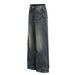Men's High Street Vintage Blue Washed Relaxed Fit Jeans With Cat Whisker Design- Comfortable Cotton Blend Straight Leg Denim Pants For Casual Wear_mkmklike.com
