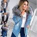 Plus Size Denim Jacket With Faux Fur Hood – Oversized Streetwear Coat For Women, S-5XL (Black/Grey/Blue/Light Blue)_mkmklike.com