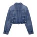 Women's Denim Jacket Casual Long Sleeve Round Neck Polyester Coat For Daily Wear XS/S/M/L_mkmklike.com