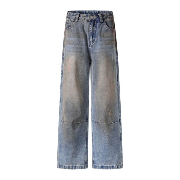 Waste Land Vintage Dirty Denim Punk High Street Washed Frayed Spray-Dyed Casual Straight-Leg Men's Dad Pants_mkmklike.com