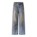 Waste Land Vintage Dirty Denim Punk High Street Washed Frayed Spray-Dyed Casual Straight-Leg Men's Dad Pants_mkmklike.com