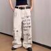 New Spring And Autumn Rock Punk Washed Distressed Letter Print Loose Jeans For Men, Vintage High Street Straight-Leg_mkmklike.com