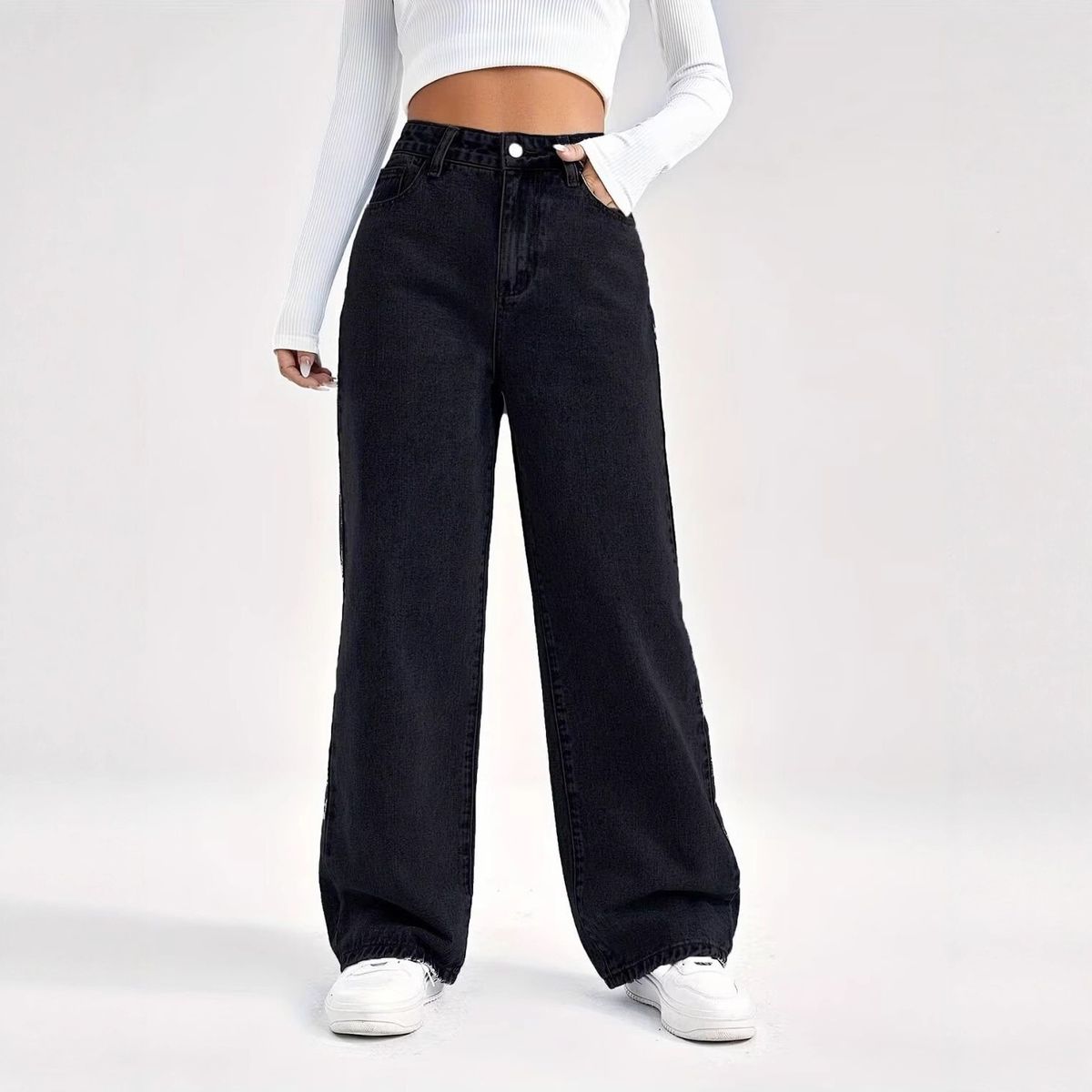 High-Waisted Straight-Leg Jeans For Women - Stretch Denim, Relaxed Fit, Vintage Wash (XS-7XL)_mkmklike.com