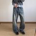 Men's Washed Ghost Claw Cat Whiskers Honeycomb Denim Jeans Old Money Cleanfit Street Wide Leg Casual Retro Distressed Jeans_mkmklike.com