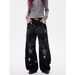 Men's Distressed Punk Wide Leg Jeans With Star Rhinestones - Vintage Washed Denim Pants For Streetwear & Casual_mkmklike.com