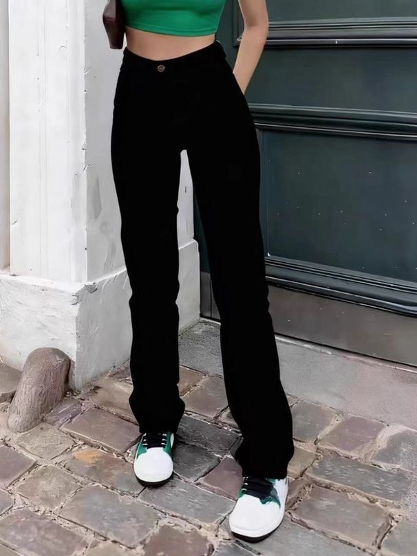 K New Women's High-waisted Stretch Straight-leg Jeans_mkmklike.com