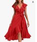 Women's Clothing new V neck short sleeved ruffled long temperament lace dress_mkmklike.com