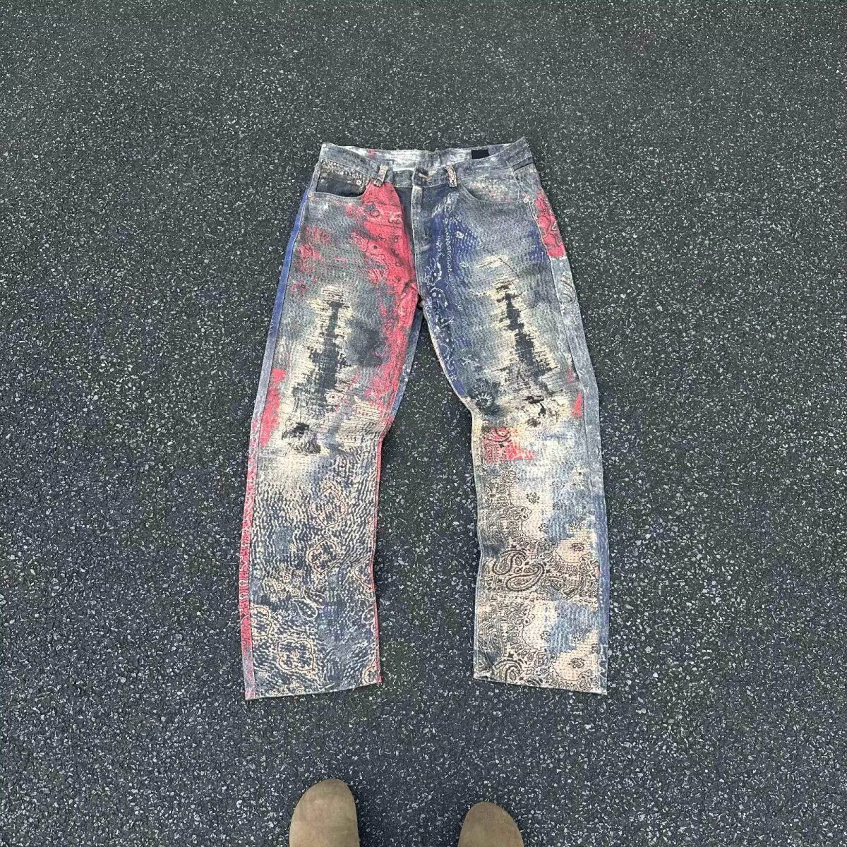 Men's Trendy Digital Print Jeans – Straight Leg Streetwear Pants, American-Style Deconstructed Casual Denim (S-3XL)_mkmklike.com
