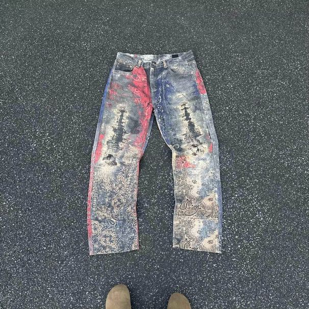Men's Trendy Digital Print Jeans – Straight Leg Streetwear Pants, American-Style Deconstructed Casual Denim (S-3XL)_mkmklike.com